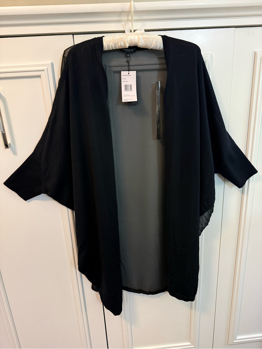 Lafayette 148 NY Black Silk Blend Sheer Open Front Kimono Style Wrap NWT M/L